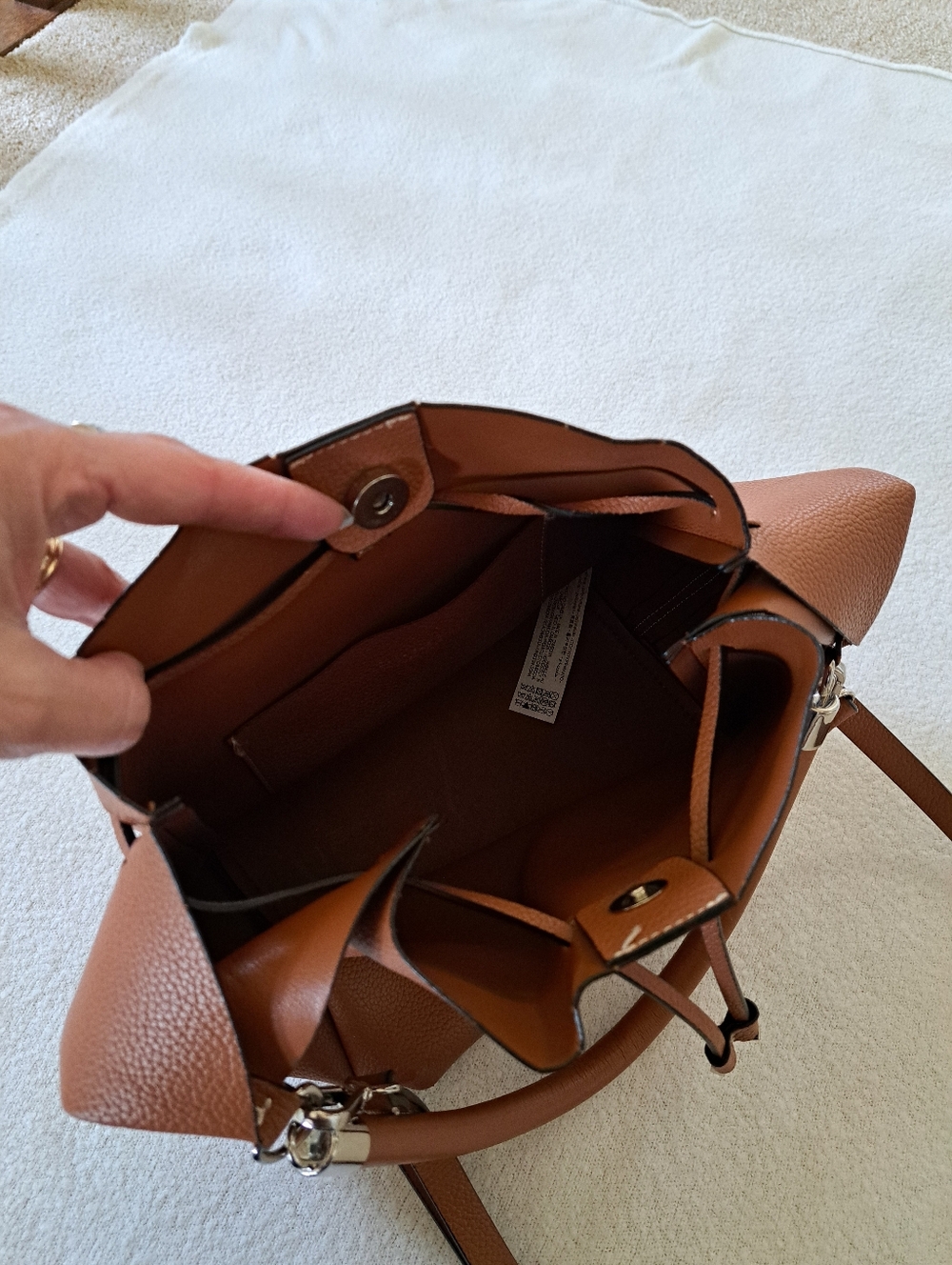Zara Brown Faux Leather Pleated Shoulder Bag Crossbody Satchel Neutral Handbag - Picture 10 of 14